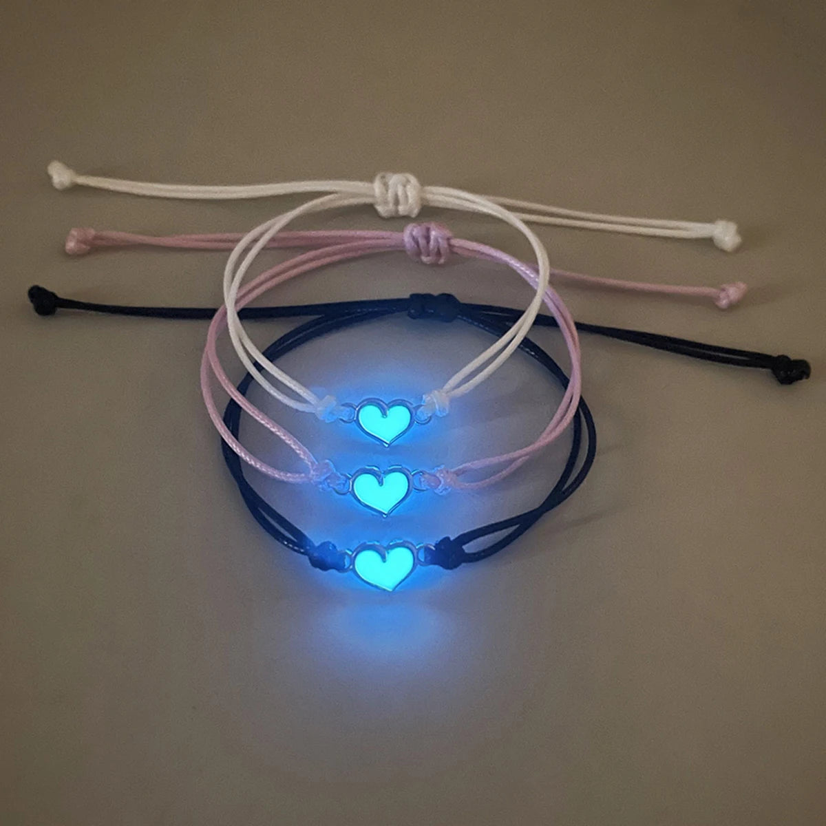 Luminous Heart-Shaped Accessories Good Sister Bracelet Hand-Woven Wax String 3-Piece Set