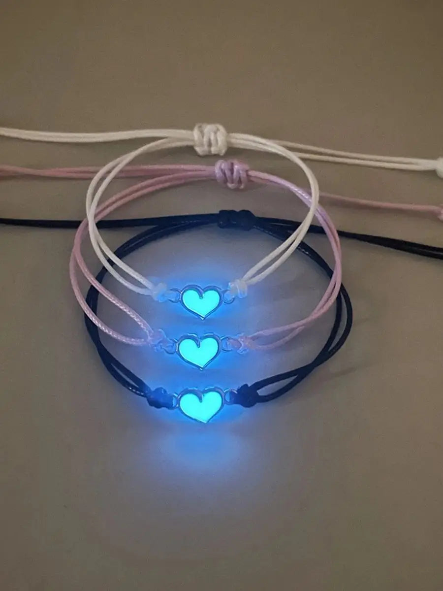 Luminous Heart-Shaped Accessories Good Sister Bracelet Hand-Woven Wax String 3-Piece Set
