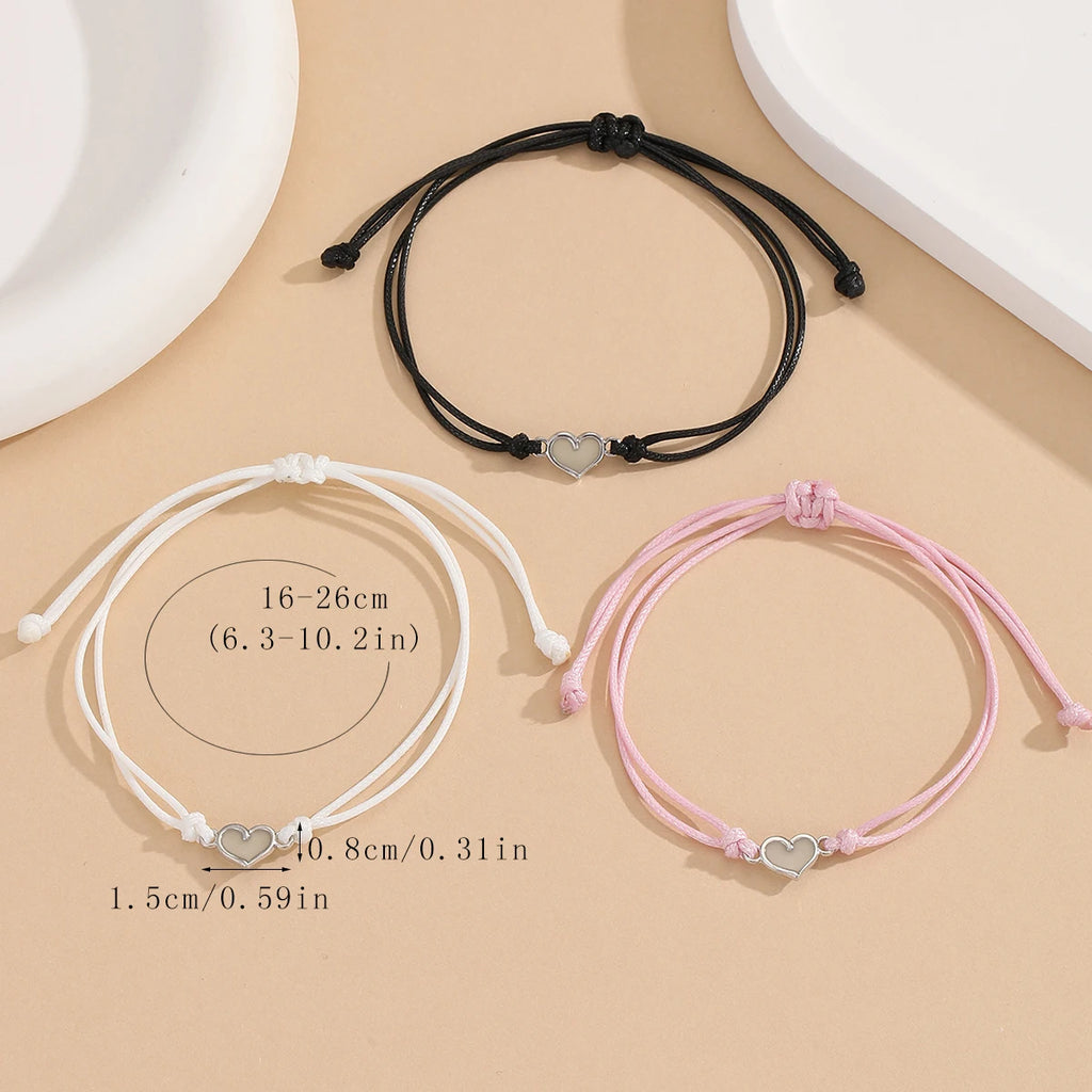 Luminous Heart-Shaped Accessories Good Sister Bracelet Hand-Woven Wax String 3-Piece Set