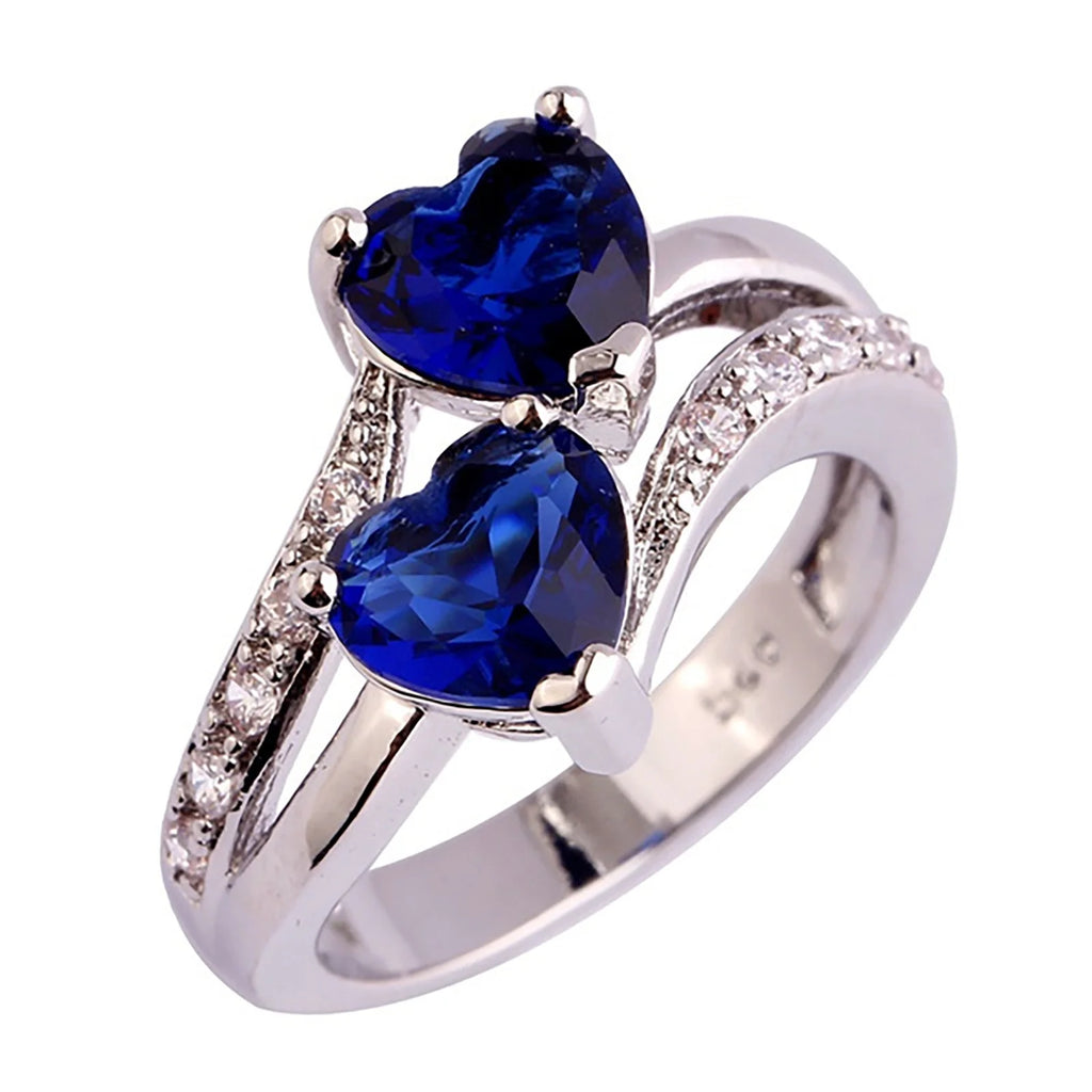 Womens Ring Women Famale Fashion Lover Jewelry Heart Cut Rainbow & White Gemstone Ring
