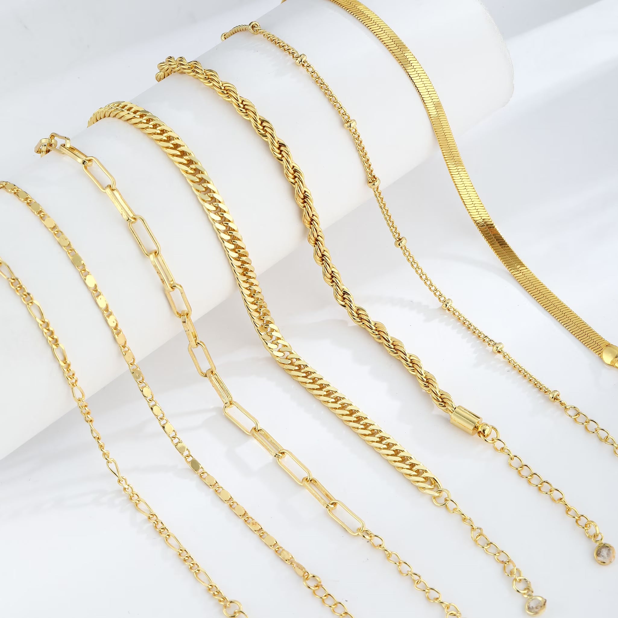 Bracelets for Women 14K Gold Plated Bangle Bracelet Stack Adjustable Waterproof Trendy Bracelets Link Chain Non Tarnish for Women Jewelry Gifts
