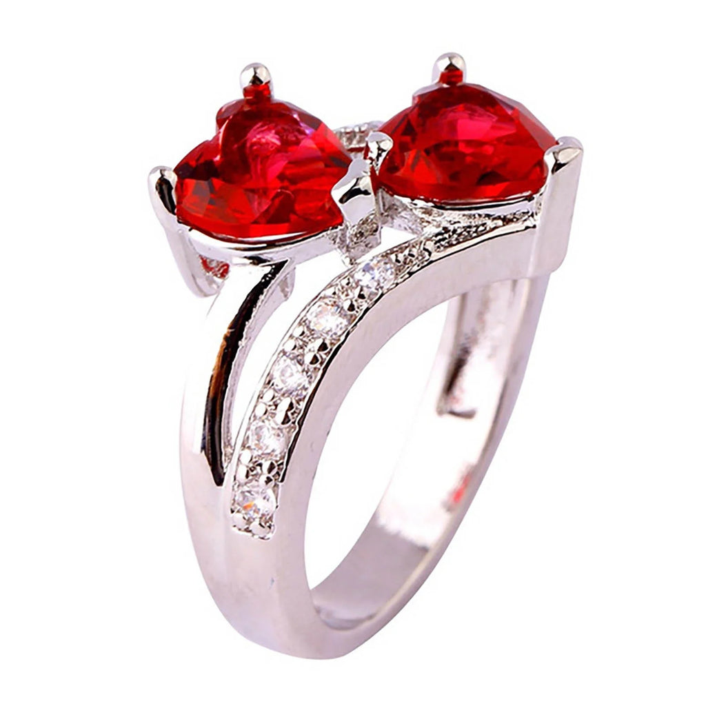Womens Ring Women Famale Fashion Lover Jewelry Heart Cut Rainbow & White Gemstone Ring