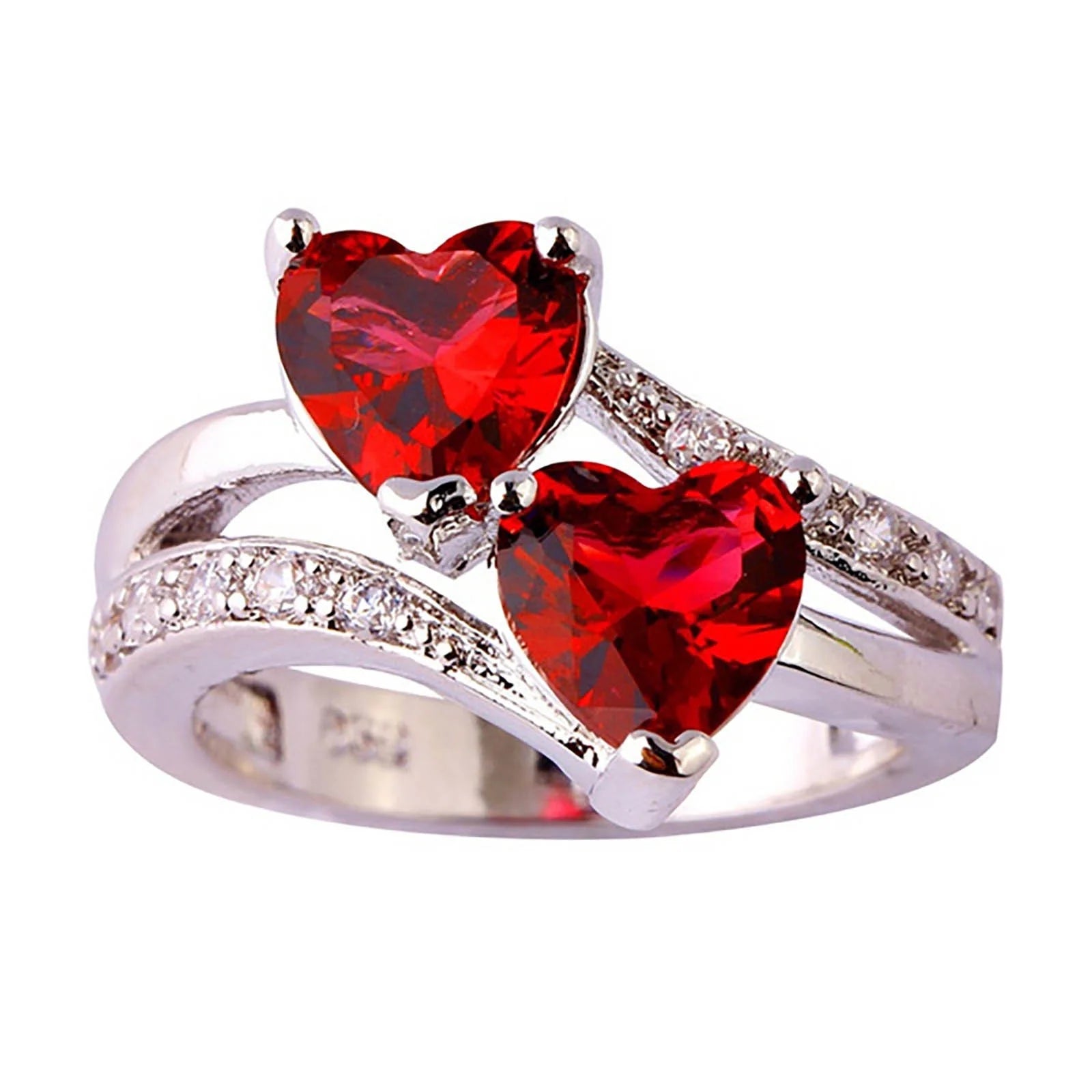 Womens Ring Women Famale Fashion Lover Jewelry Heart Cut Rainbow & White Gemstone Ring