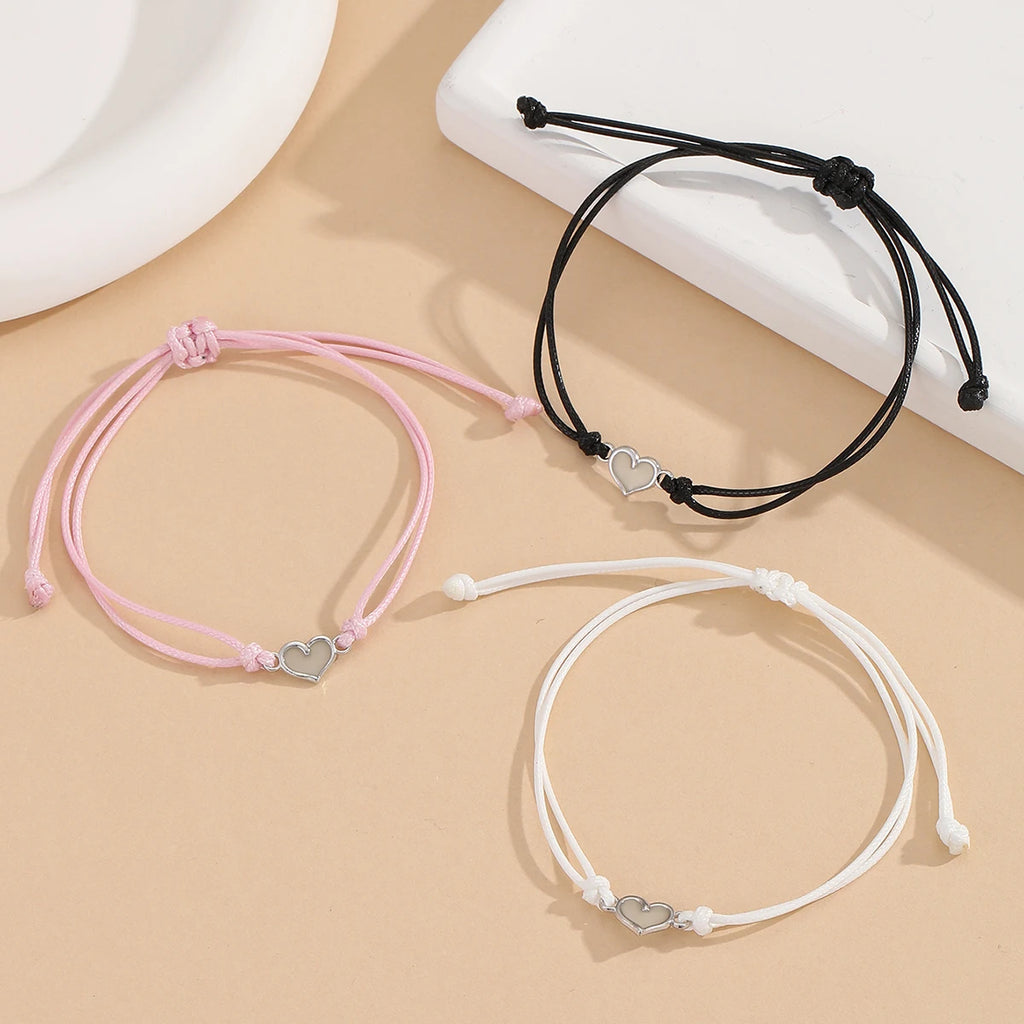 Luminous Heart-Shaped Accessories Good Sister Bracelet Hand-Woven Wax String 3-Piece Set