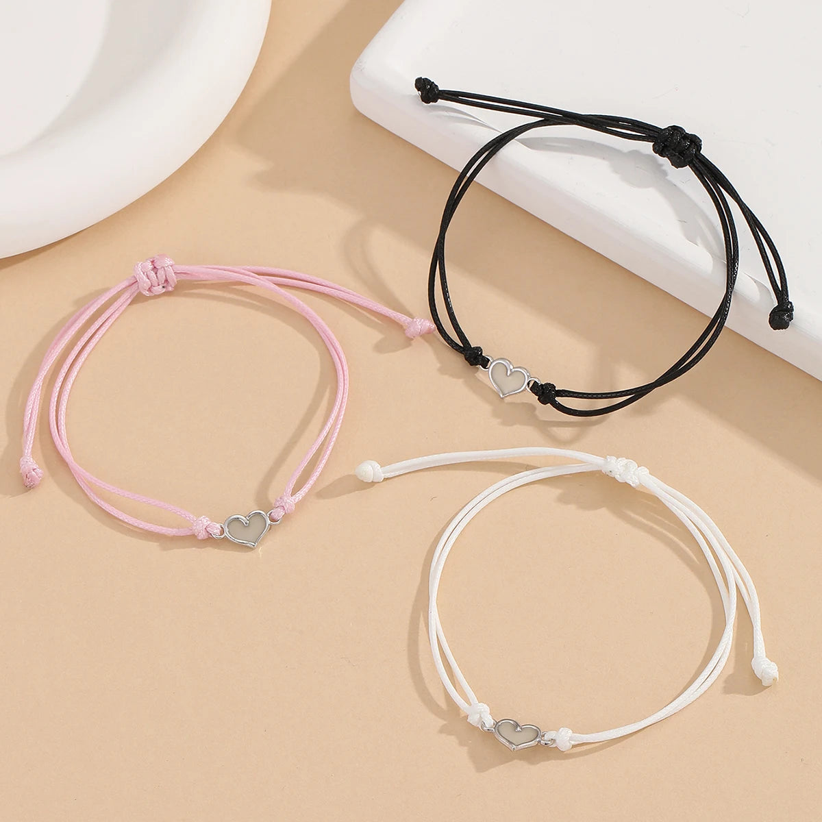 Luminous Heart-Shaped Accessories Good Sister Bracelet Hand-Woven Wax String 3-Piece Set