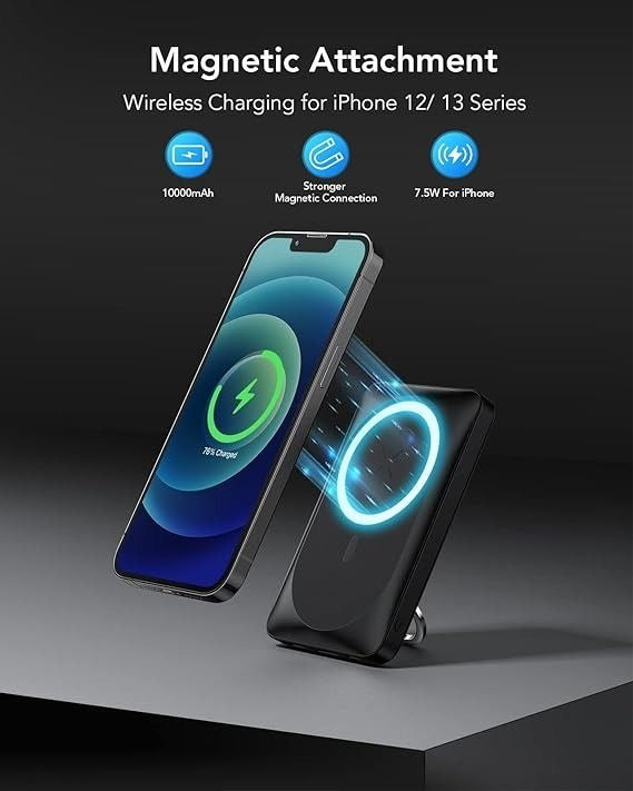 Magnetic 10000Mah Wireless Power Bank, 18W USB-C PD Portable Charger. Compatible with Iphone 14, 13, 12 Only
