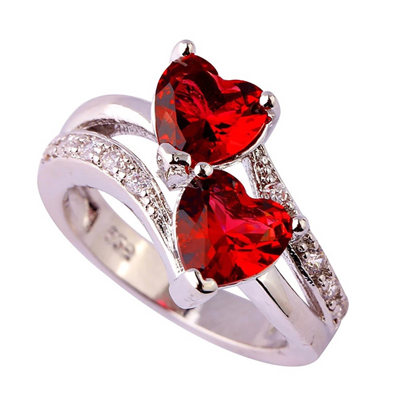 Womens Ring Women Famale Fashion Lover Jewelry Heart Cut Rainbow & White Gemstone Ring