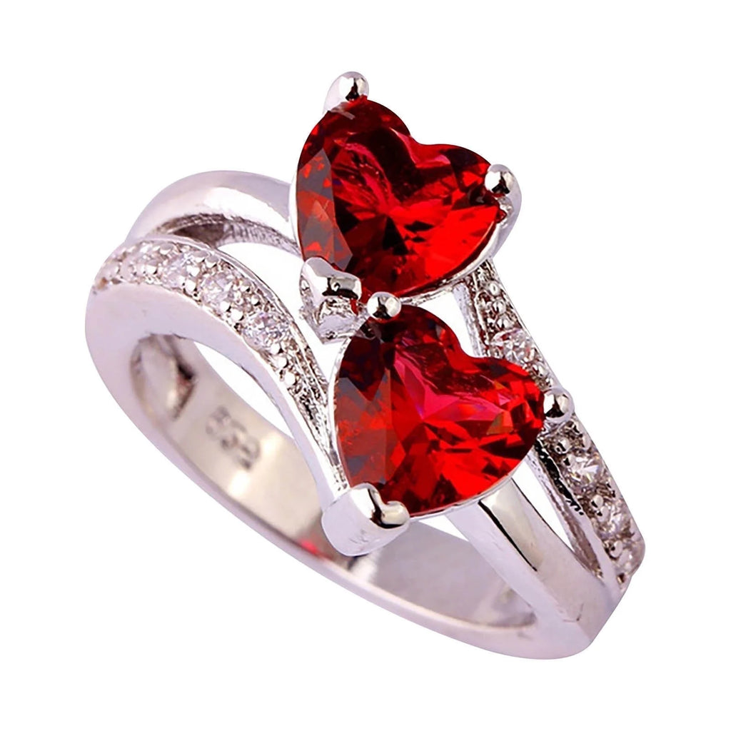 Womens Ring Women Famale Fashion Lover Jewelry Heart Cut Rainbow & White Gemstone Ring
