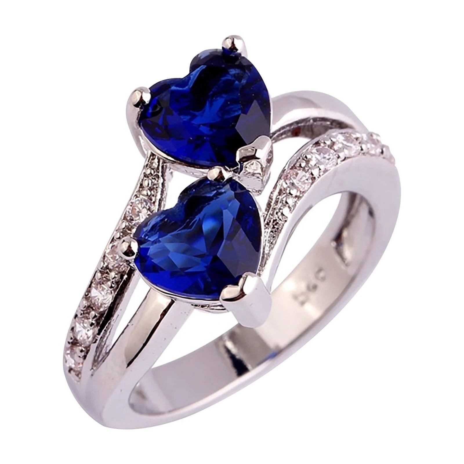 Womens Ring Women Famale Fashion Lover Jewelry Heart Cut Rainbow & White Gemstone Ring