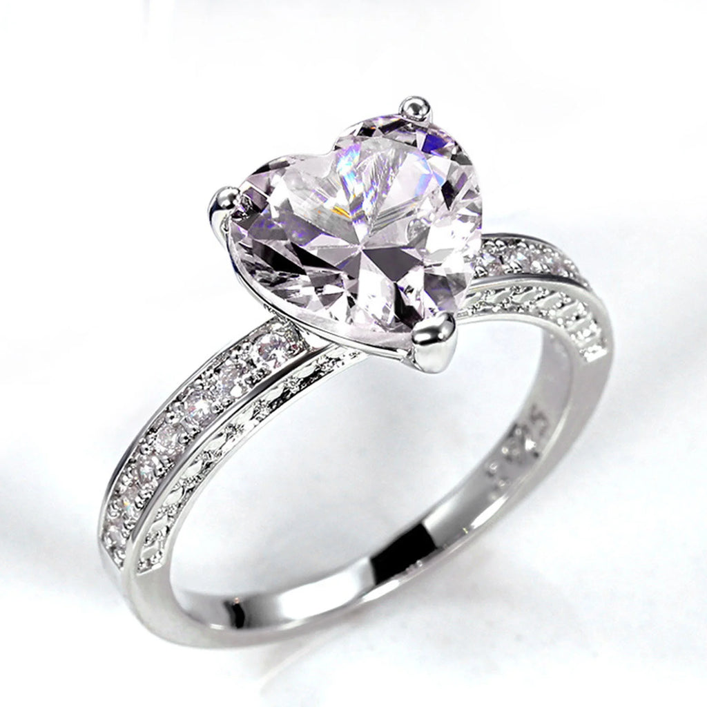 Rings for Alloy Wedding Ring Inlaid with Heart-Shaped Zircon Ring Women'S Engagement Jewelry