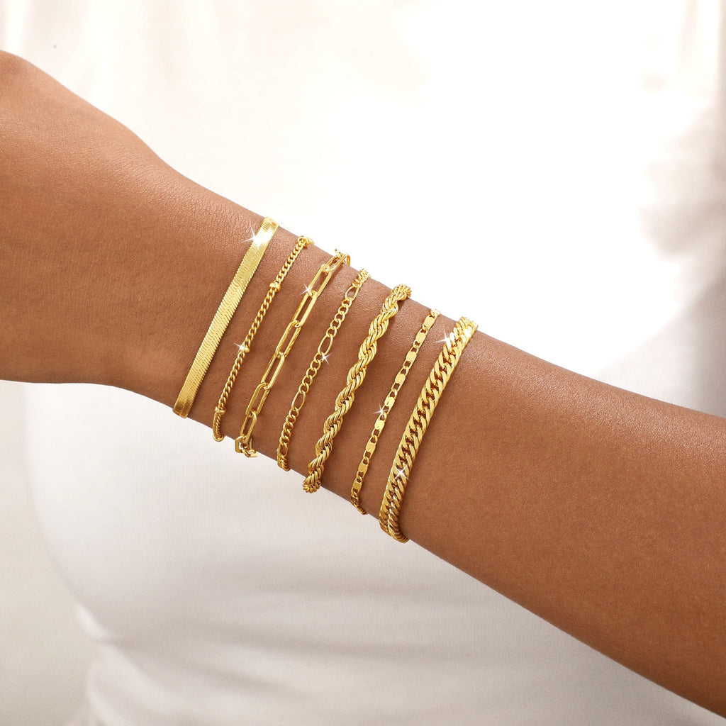 Bracelets for Women 14K Gold Plated Bangle Bracelet Stack Adjustable Waterproof Trendy Bracelets Link Chain Non Tarnish for Women Jewelry Gifts
