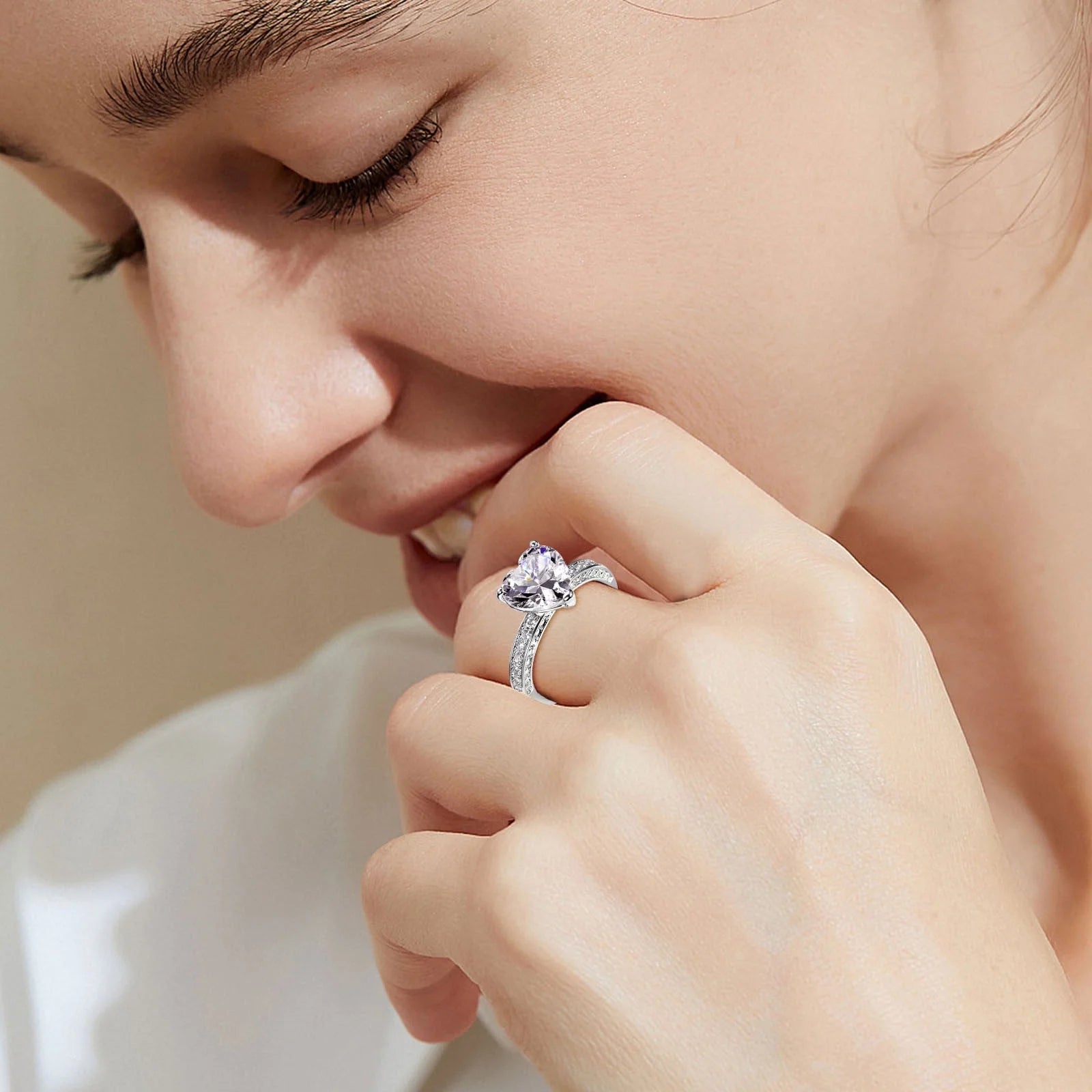 Rings for Alloy Wedding Ring Inlaid with Heart-Shaped Zircon Ring Women'S Engagement Jewelry