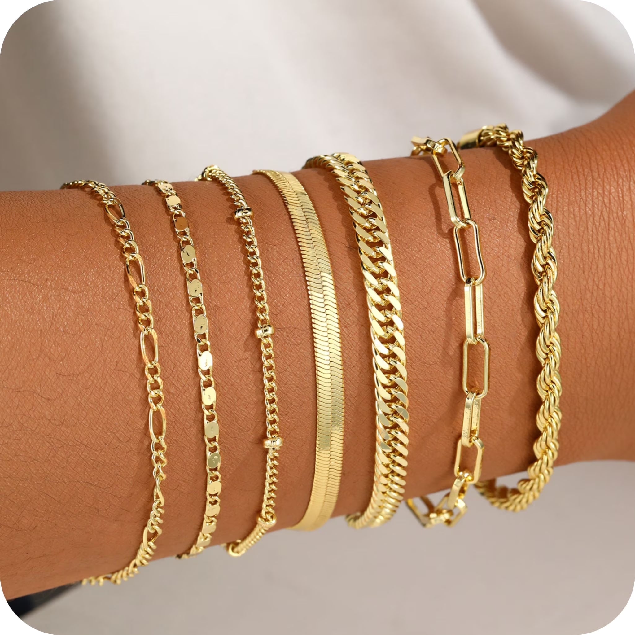 Bracelets for Women 14K Gold Plated Bangle Bracelet Stack Adjustable Waterproof Trendy Bracelets Link Chain Non Tarnish for Women Jewelry Gifts