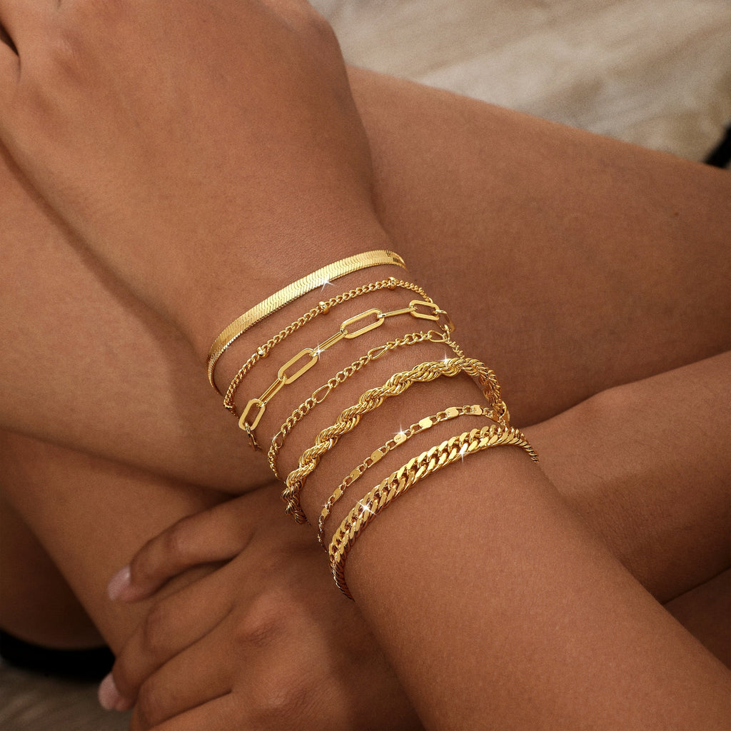 Bracelets for Women 14K Gold Plated Bangle Bracelet Stack Adjustable Waterproof Trendy Bracelets Link Chain Non Tarnish for Women Jewelry Gifts