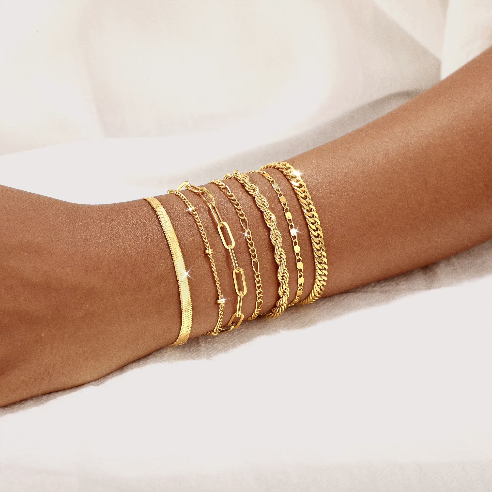 Bracelets for Women 14K Gold Plated Bangle Bracelet Stack Adjustable Waterproof Trendy Bracelets Link Chain Non Tarnish for Women Jewelry Gifts